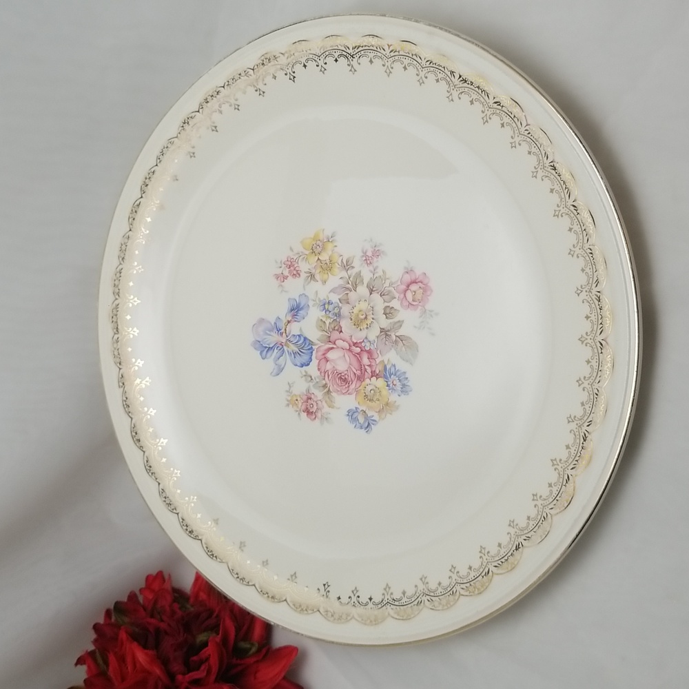 Edwin Knowles Priscilla Gold Gild Serving Chop Plate Platter